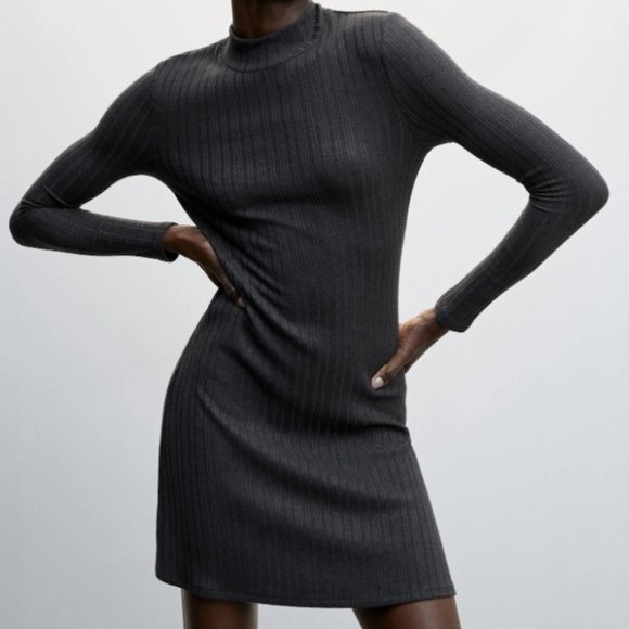Mango MNG Short Knitted Turtleneck Sweater Dress Gray Size 8 NWT - Picture 1 of 10